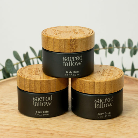 Natural body balm with tallow moisturizer for deep hydration and skin nourishment.