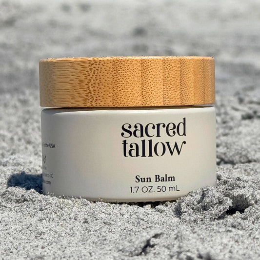 Organic grass-fed tallow sun balm sunscreen providing natural skin protection